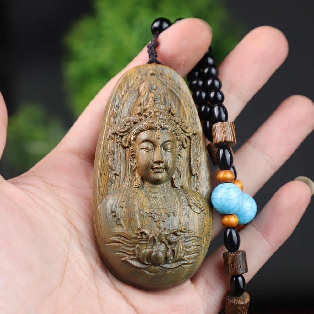 天然 綠檀木 愈瘡木 觀世音菩薩 觀音 度母 多羅 沉水手把件 風水擺件  開運招財 避邪鎮宅 百分百天然綠檀木正品保證-細節圖4