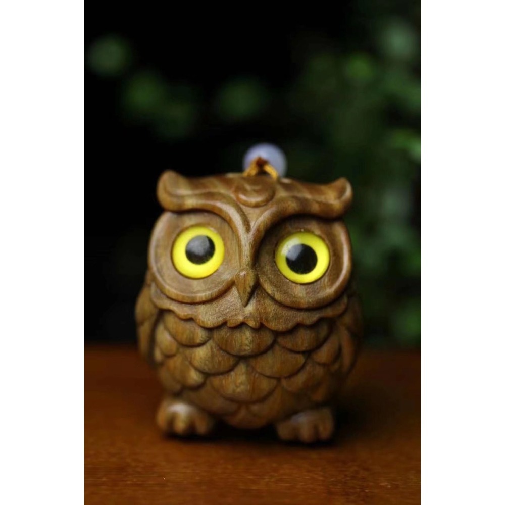 天然 綠檀木 愈瘡木 貓頭鷹  沉水手把件 手機吊墜吊飾鑰匙扣  風水擺件 開運招財避邪鎮宅 百分百天然綠檀木正品保證-細節圖6