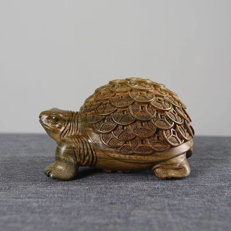 天然 綠檀木 愈瘡木 金錢龜 發財龜 烏龜長壽龜 沉水手把件 風水擺件  開運招財 避邪鎮宅 百分百天然綠檀木正品保證-細節圖3