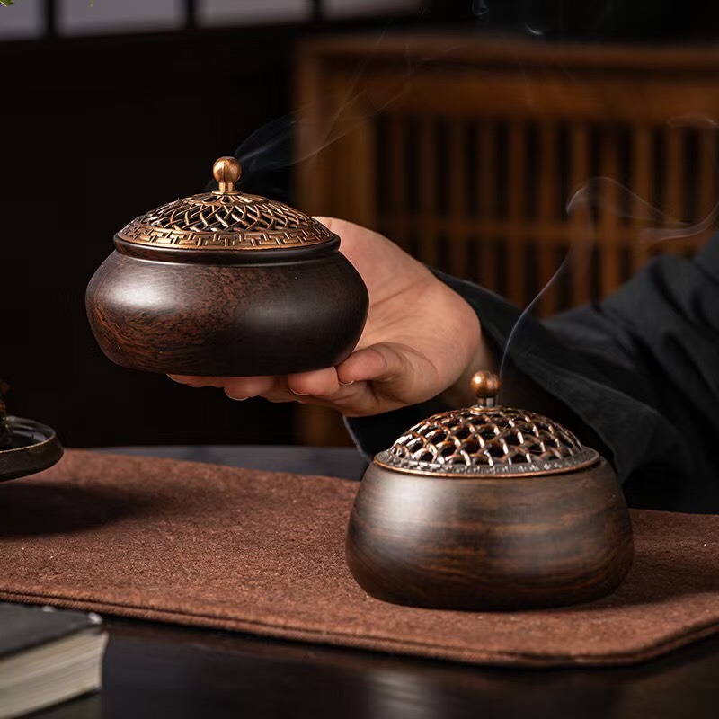 天然 黑檀木 盤香 香爐 黑檀 仿古 博多 香薰爐 香環爐 室內薰香 淨化空氣 百分百天然黑檀黑酸枝正品保證-細節圖2