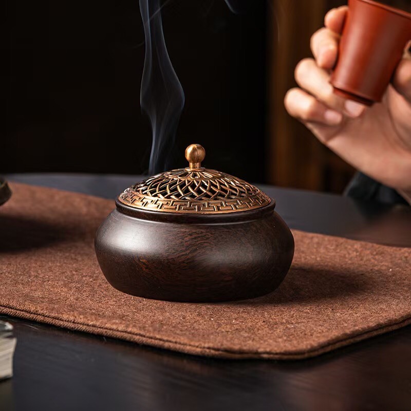 天然 黑檀木 盤香 香爐 黑檀 仿古 博多 香薰爐 香環爐 室內薰香 淨化空氣 百分百天然黑檀黑酸枝正品保證-細節圖3