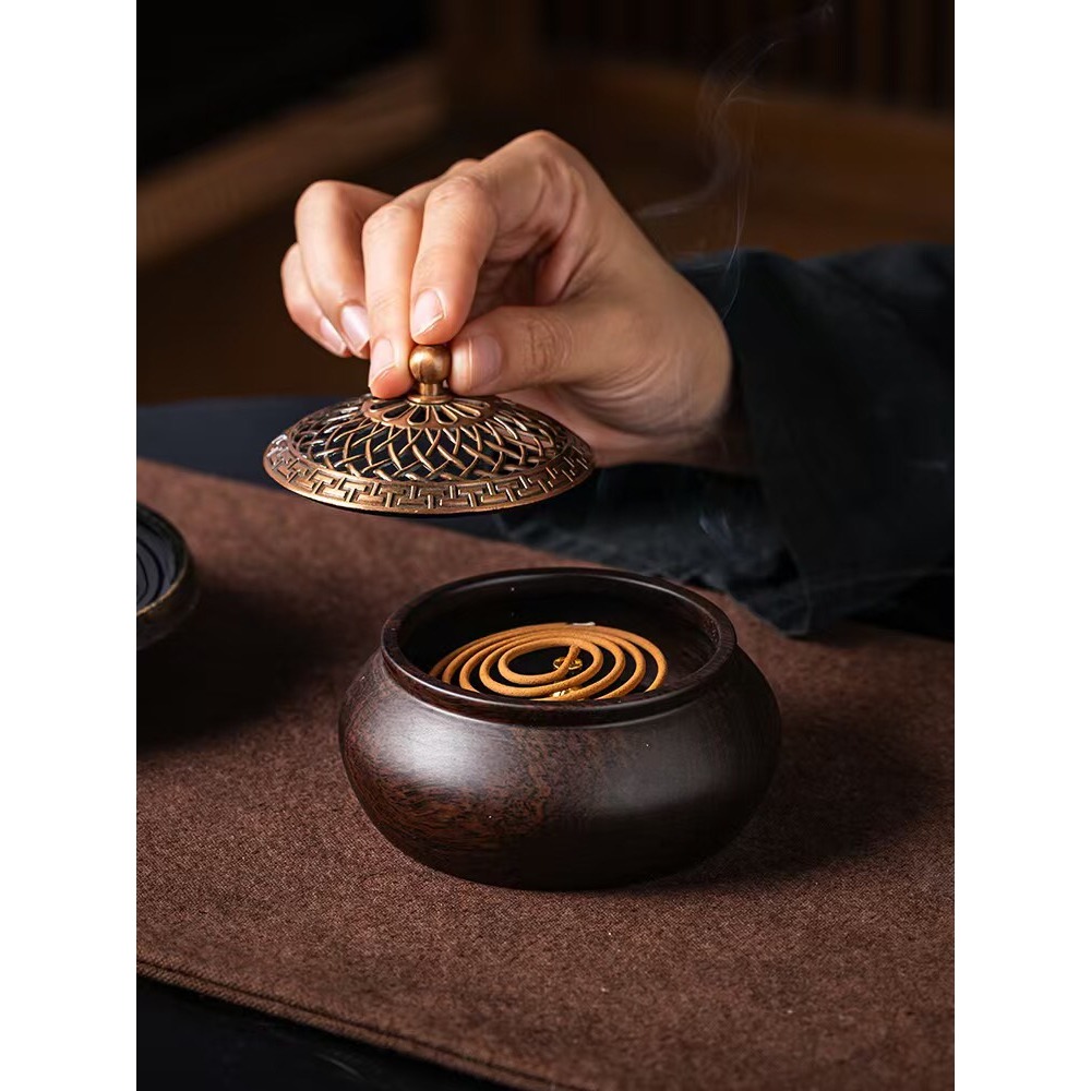 天然 黑檀木 盤香 香爐 黑檀 仿古 博多 香薰爐 香環爐 室內薰香 淨化空氣 百分百天然黑檀黑酸枝正品保證-細節圖4