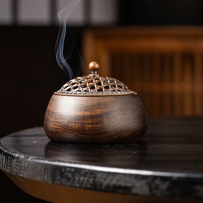 天然 黑檀木 盤香 香爐 黑檀 仿古 博多 香薰爐 香環爐 室內薰香 淨化空氣 百分百天然黑檀黑酸枝正品保證-細節圖6