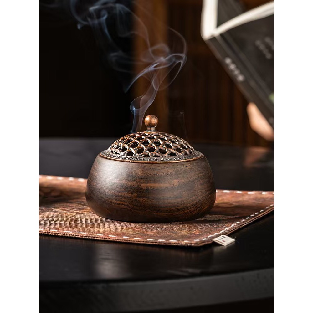 天然 黑檀木 盤香 香爐 黑檀 仿古 博多 香薰爐 香環爐 室內薰香 淨化空氣 百分百天然黑檀黑酸枝正品保證-規格圖9