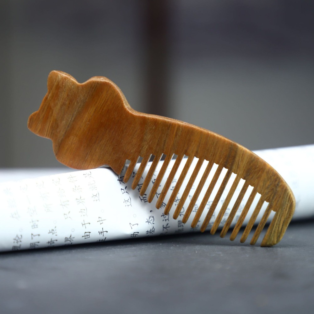 天然 美洲綠檀木 梳子 愈瘡木 木梳 可愛貓 療癒系 可愛小貓 招財貓  百分百天然綠檀木正品保證-細節圖4