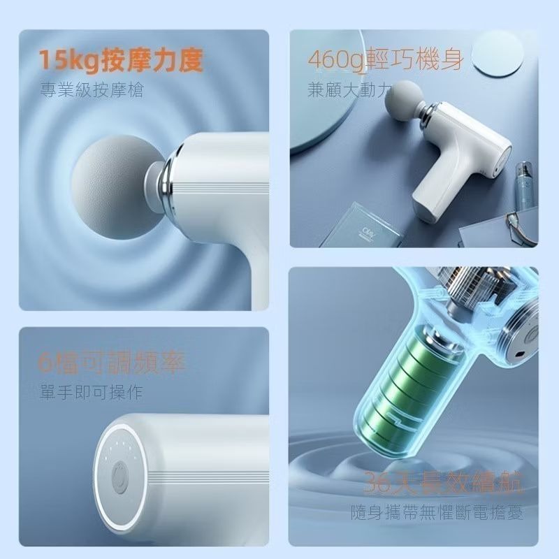 🔥6檔調節筋膜按摩槍 智能筋膜槍 筋膜槍 筋膜機 按摩槍 USB充電 深層按摩 強力按摩槍 20公斤推力🔥-細節圖3