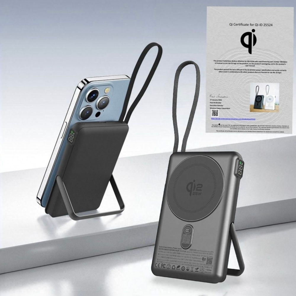 Qi2.2認證25W固態電池無線磁吸行動電源 真25W 自帶C線 支援蘋果 三星 CCC認證-細節圖8
