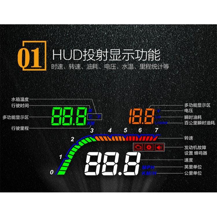 抬頭顯示器 2025最新 HUD 超大螢幕 超炫 多種顯示 OBD2 一次擁有 時速電壓油耗水溫超速警示-細節圖2