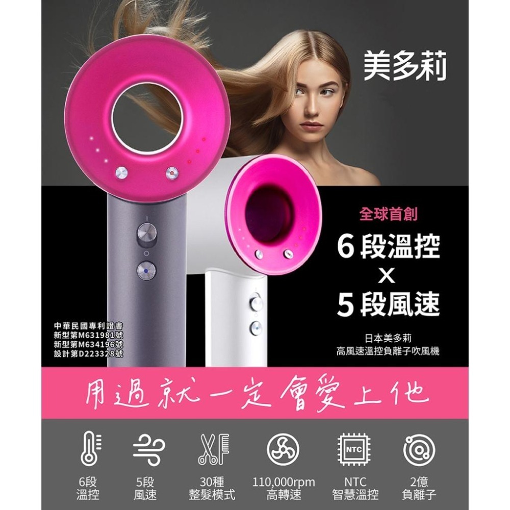 MIDORI美多莉高風速溫控負離子吹風機 《3色可選》全配組(含專用配件組+輕巧收納袋)-細節圖4