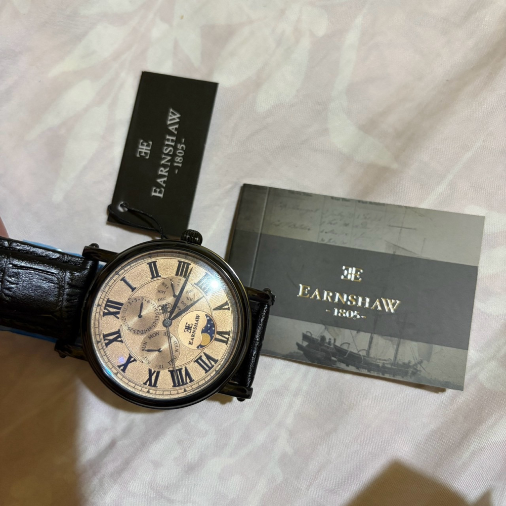 【Thomas Earnshaw】ES-8031-05 Maskelyne 月相 男錶 45mm 黑 真皮 石英錶 手錶-細節圖3