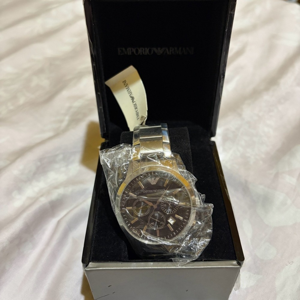 EMPORIO ARMANI AR2434 亞曼尼 男錶 黑面三眼計時腕錶 43mm 鋼帶 石英錶 全新盒裝 手錶-細節圖2