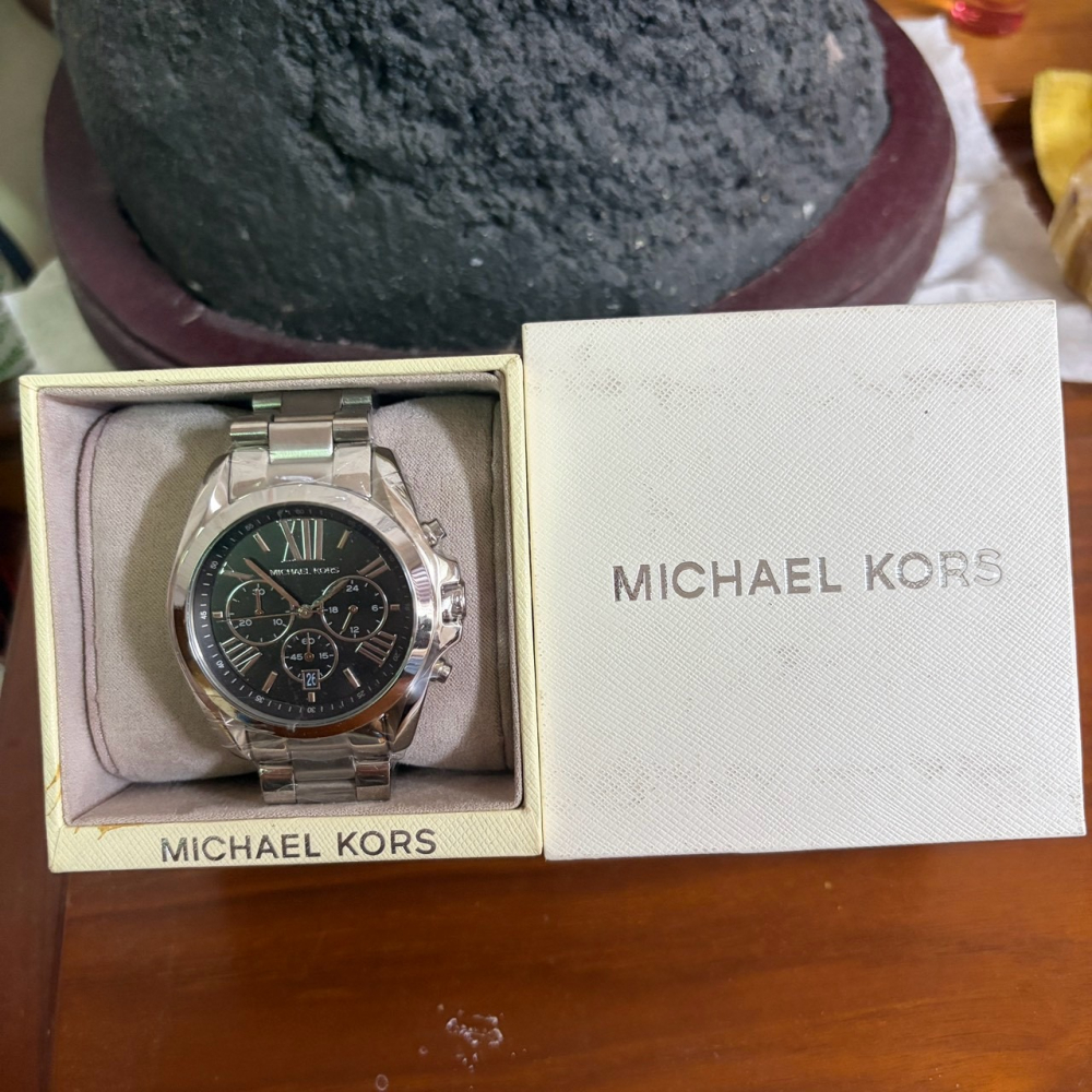 Michael Kors MK5705 男錶 Bradshaw 黑面三眼計時錶 銀色鋼帶 原廠盒裝 石英錶 手錶 送禮-細節圖2