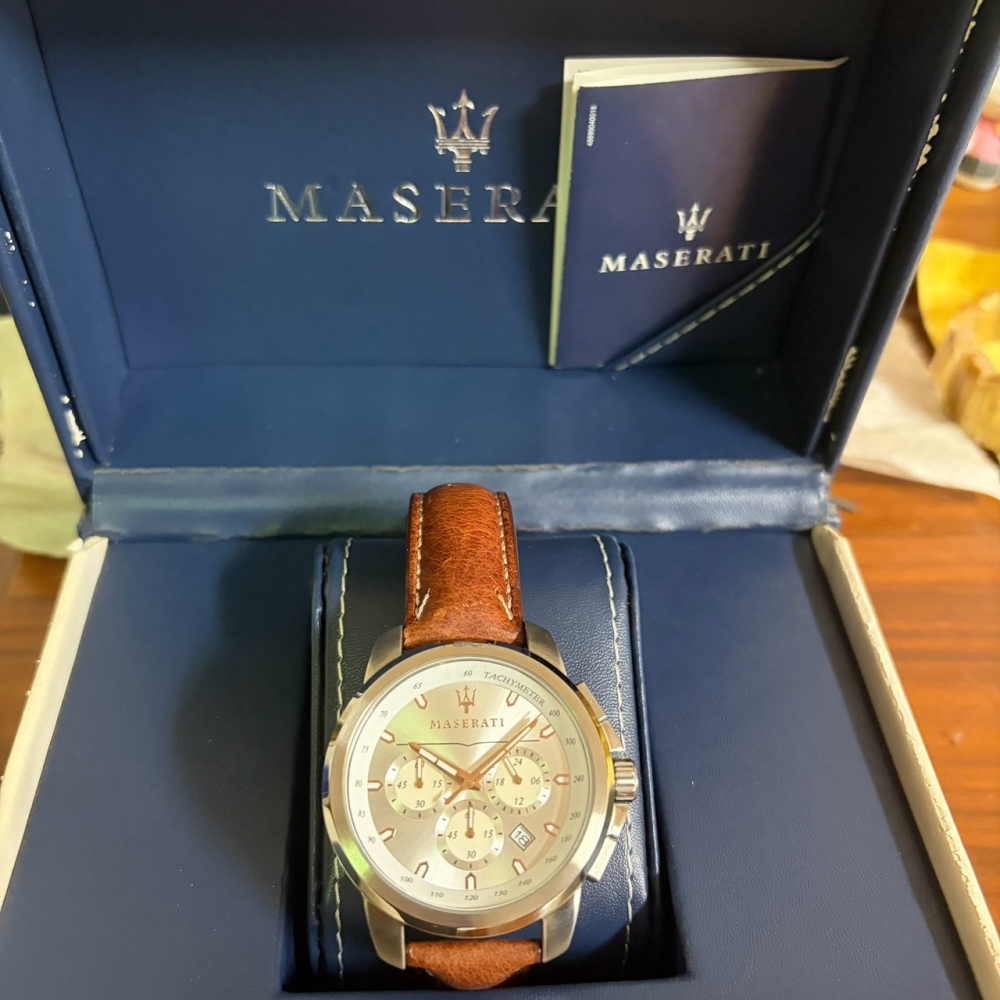 Maserati 瑪莎拉蒂 SUCCESSO 男士計時腕錶 R8871621005｜銀白錶面｜棕色真皮錶帶｜男錶｜手錶-細節圖2