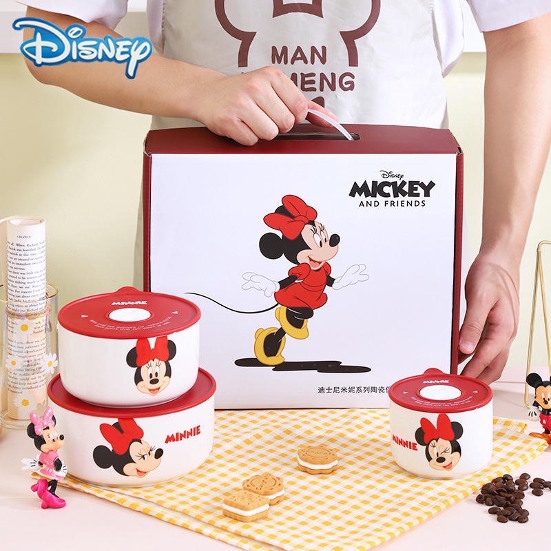 迪士尼陶瓷保鮮碗禮盒裝帶蓋保鮮盒三件套餐具手伴禮盒套裝-細節圖3
