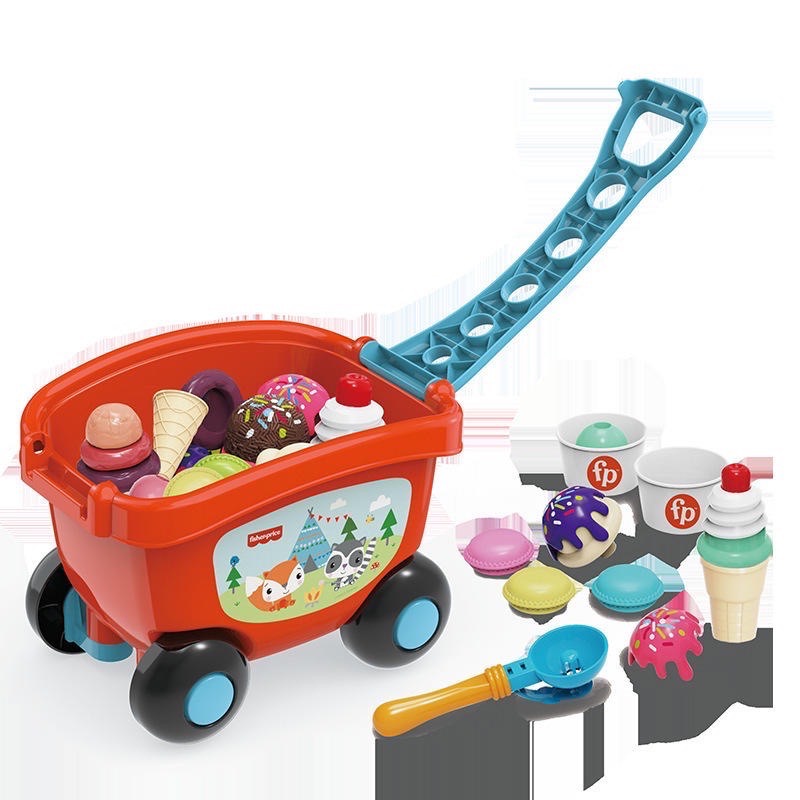 費雪Fisher兒童甜品車寶寶模擬霜淇淋車女孩過家家玩具禮物手推車收納盒-細節圖3