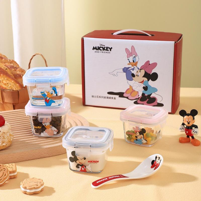 迪士尼兒童輔食碗高硼矽玻璃可愛寶寶保鮮盒密封盒禮盒裝精緻