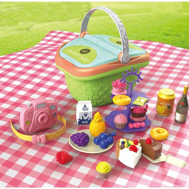 兒童模擬廚房食具食物甜品燒烤披薩套裝過家家野餐手提籃玩具-細節圖2