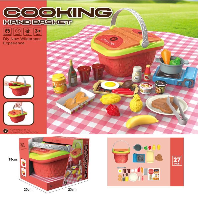 兒童模擬廚房食具食物甜品燒烤披薩套裝過家家野餐手提籃玩具-細節圖8
