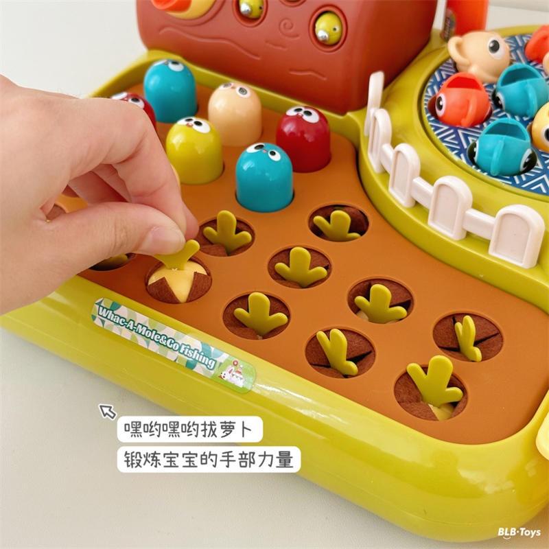 兒童歡樂農場打地鼠釣魚拔蘿蔔投餵4合1釣魚盤早期教育益智遊戲機玩具-細節圖3