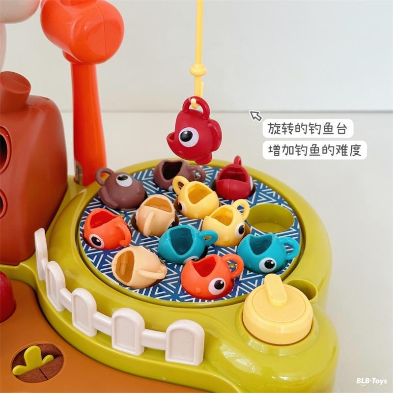 兒童歡樂農場打地鼠釣魚拔蘿蔔投餵4合1釣魚盤早期教育益智遊戲機玩具-細節圖4