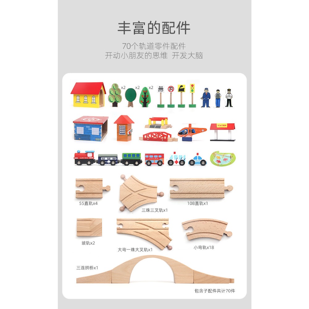兒童早教益智火車軌道玩具木質電動小火車頭玩具兼容木製軌道-細節圖10