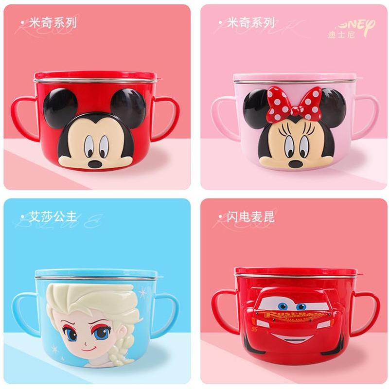 迪士尼大碗米奇飯碗大容量帶蓋子寶手柄湯碗304不銹鋼碗兒童食具-細節圖2