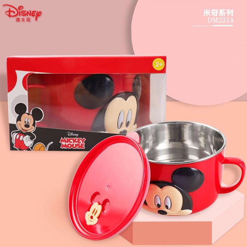迪士尼大碗米奇飯碗大容量帶蓋子寶手柄湯碗304不銹鋼碗兒童食具-細節圖3