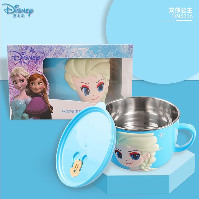 迪士尼大碗米奇飯碗大容量帶蓋子寶手柄湯碗304不銹鋼碗兒童食具-細節圖6