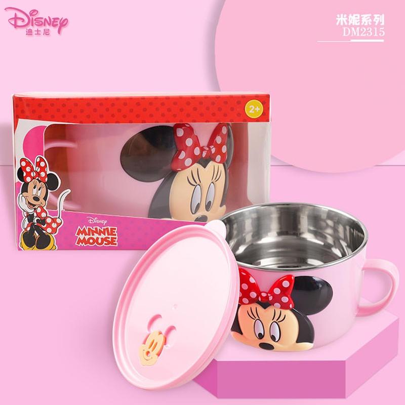 迪士尼大碗米奇飯碗大容量帶蓋子寶手柄湯碗304不銹鋼碗兒童食具-細節圖8