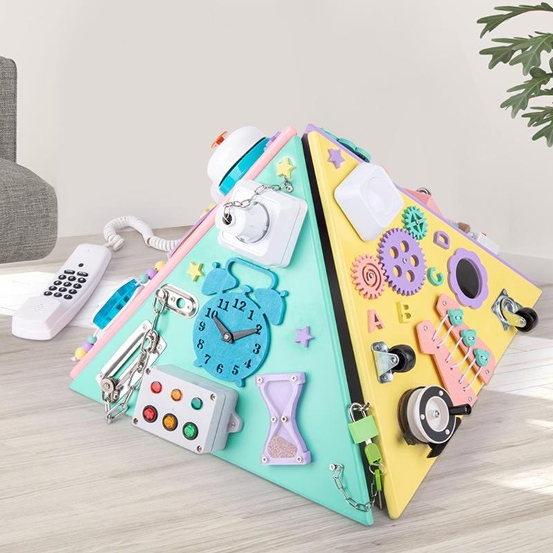 木制蒙特梭利忙碌屋兒童早教忙碌箱開鎖穿衣敲琴專注力訓練玩具-細節圖4