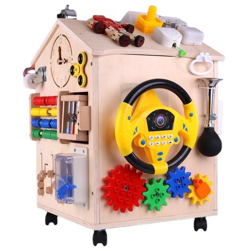 木制蒙特梭利忙碌屋兒童早教忙碌箱開鎖穿衣敲琴專注力訓練玩具-細節圖5