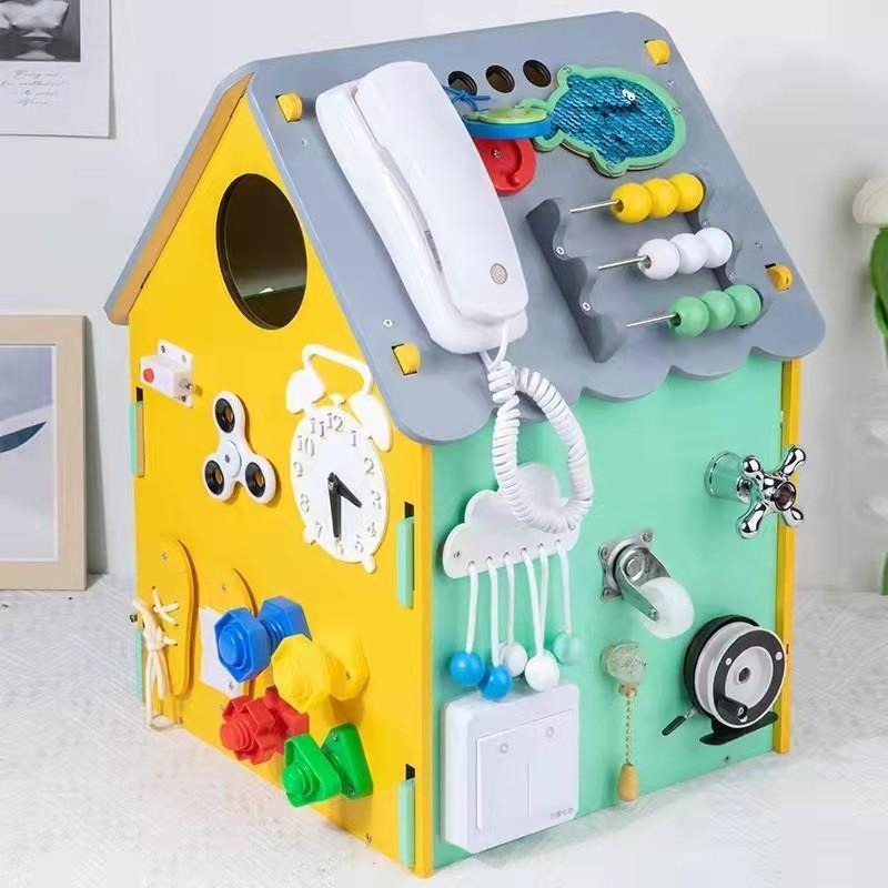 木制蒙特梭利忙碌屋兒童早教忙碌箱開鎖穿衣敲琴專注力訓練玩具-細節圖8