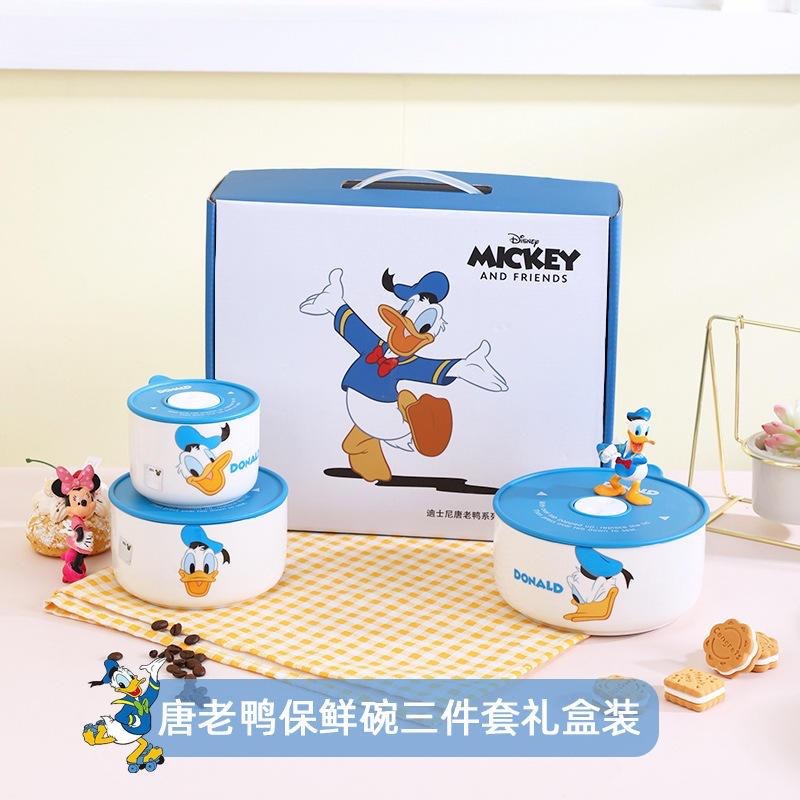 迪士尼陶瓷保鮮碗禮盒裝帶蓋保鮮盒三件套餐具手伴禮盒套裝-細節圖8