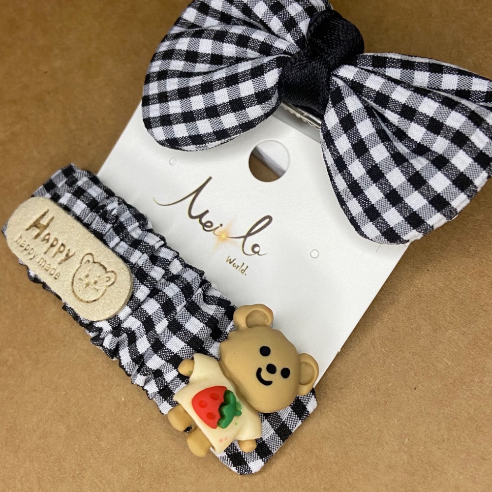 A203-AB款黑格紋熊熊黑蝴蝶結夾、A204-AB款淡紫格紋兔子蝴蝶結夾、A205-AB款黑格紋熊熊蝴蝶結夾-細節圖2