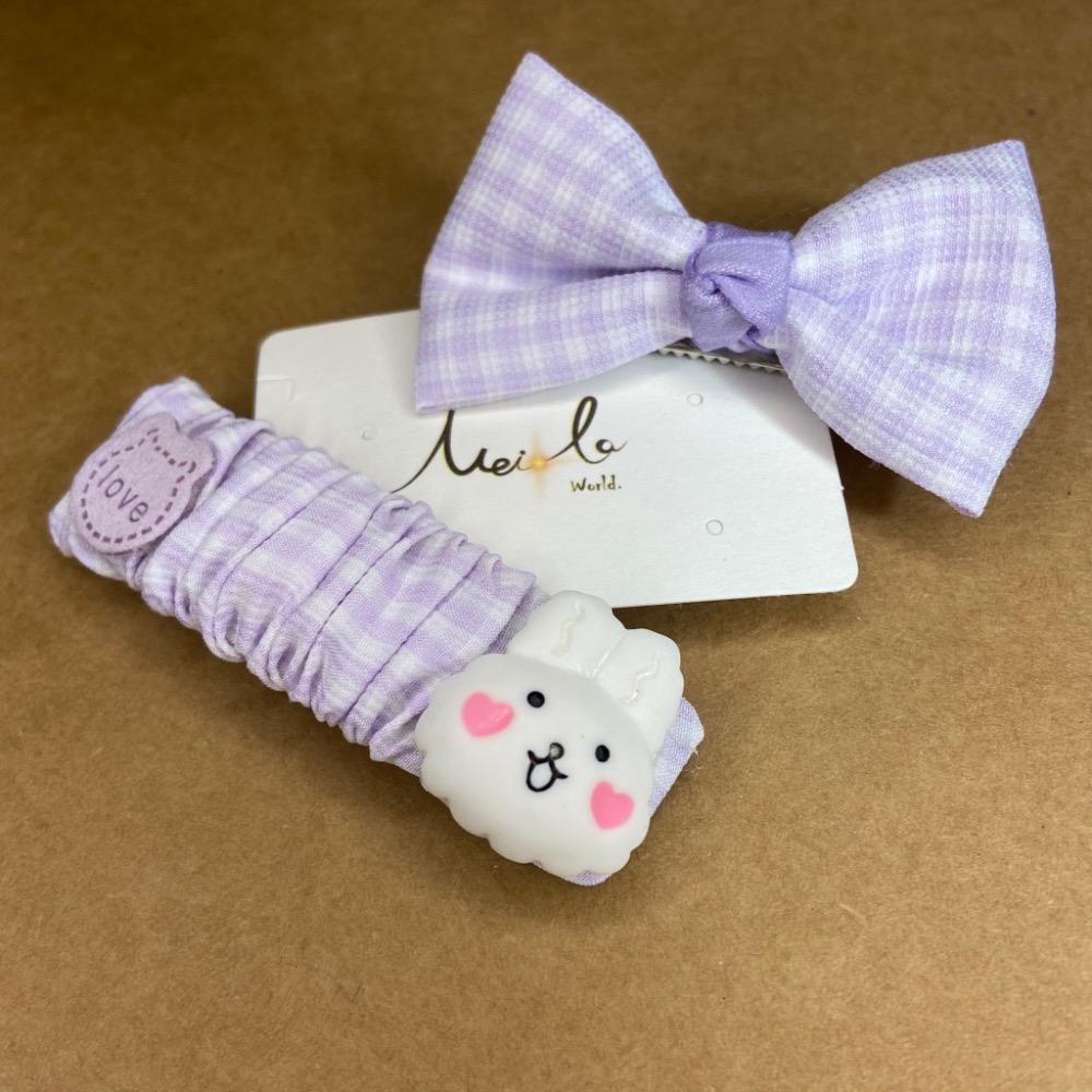 A203-AB款黑格紋熊熊黑蝴蝶結夾、A204-AB款淡紫格紋兔子蝴蝶結夾、A205-AB款黑格紋熊熊蝴蝶結夾-細節圖3