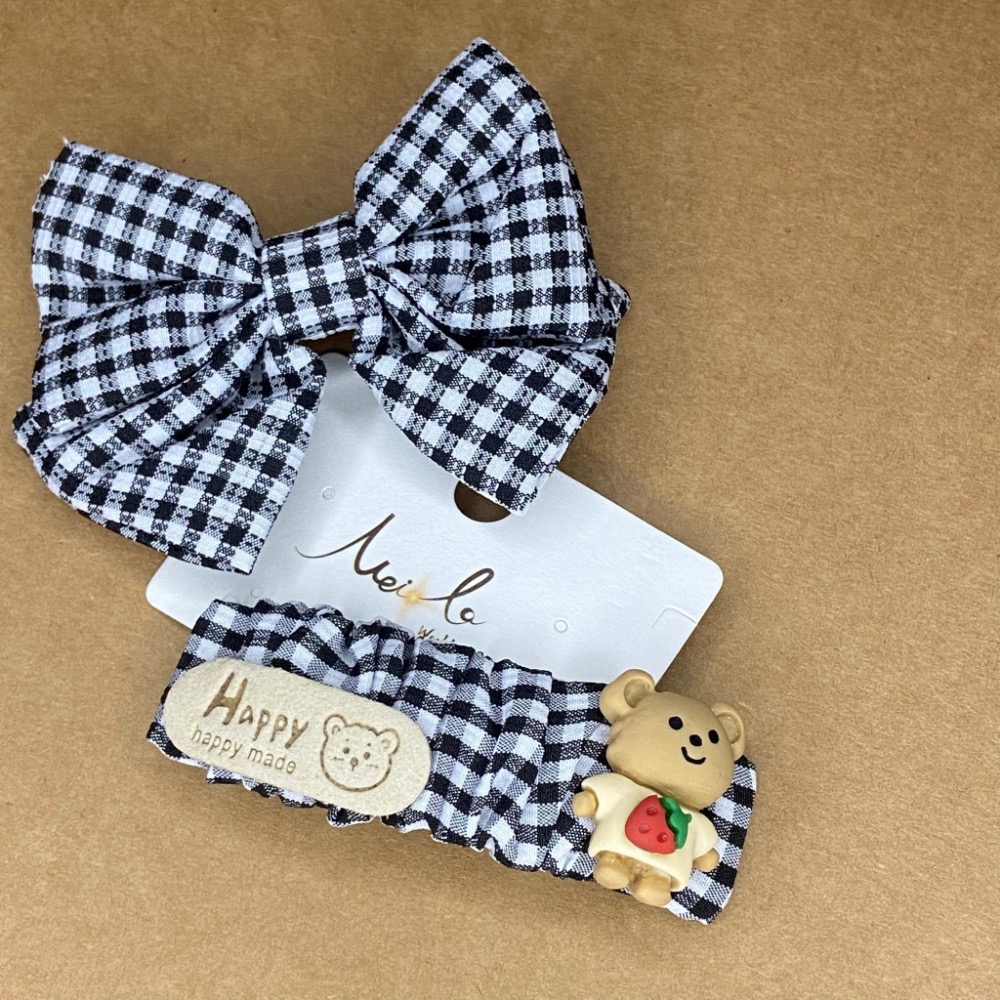 A203-AB款黑格紋熊熊黑蝴蝶結夾、A204-AB款淡紫格紋兔子蝴蝶結夾、A205-AB款黑格紋熊熊蝴蝶結夾-細節圖5