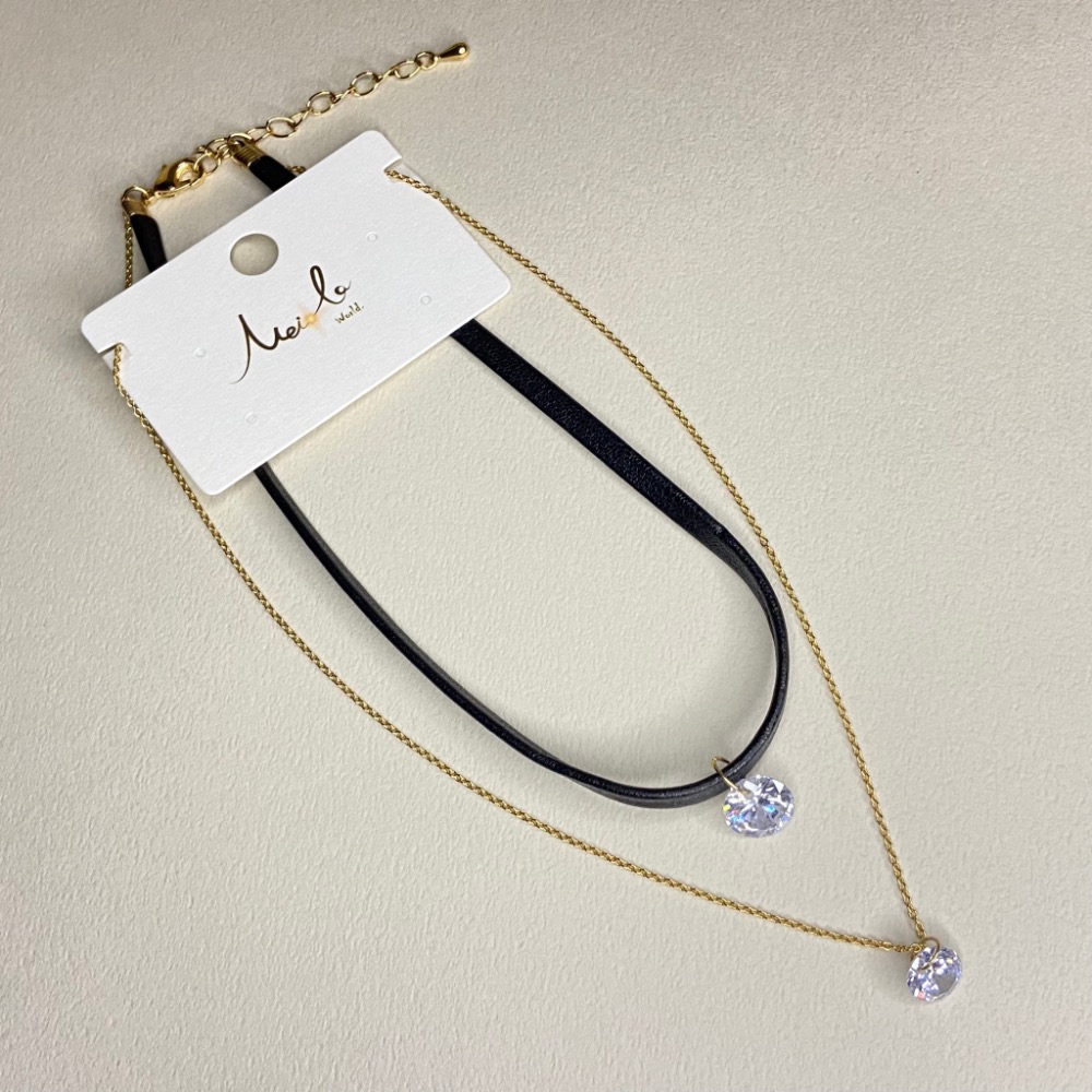 C104-雙鋯石金鏈黑頸鍊-細節圖2