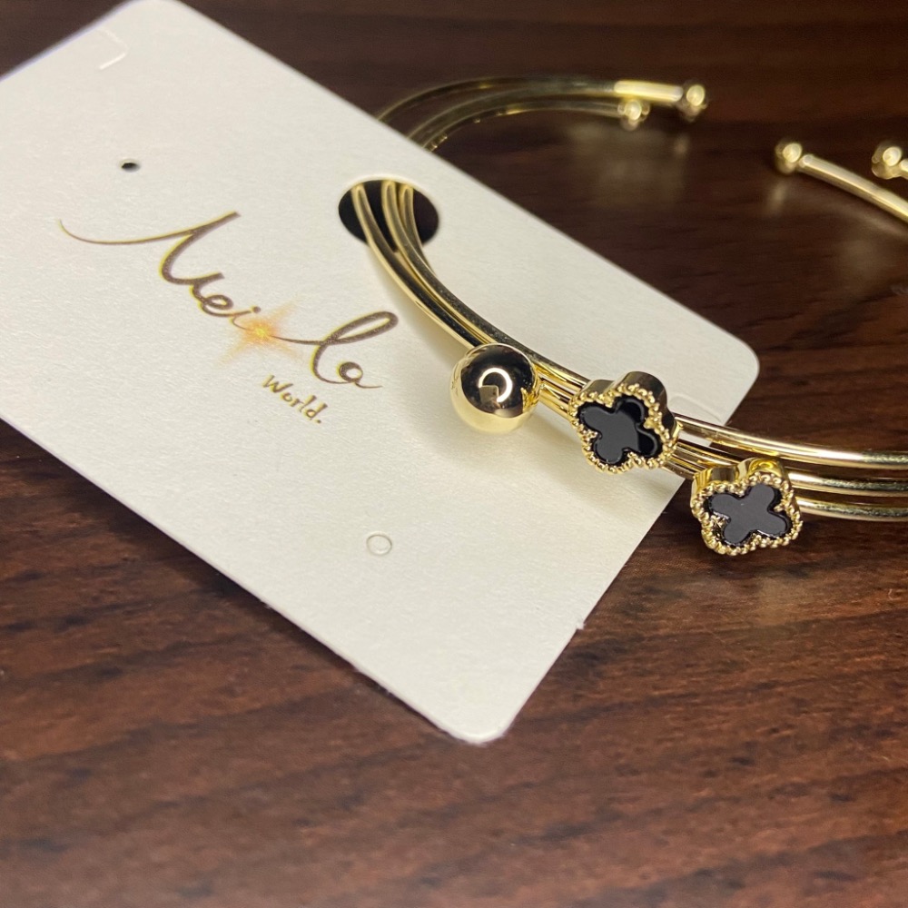 C302-幸運草秀氣開口手環（金）共3入一組、C303-幸運草秀氣開口手環（銀）3入一組-細節圖2