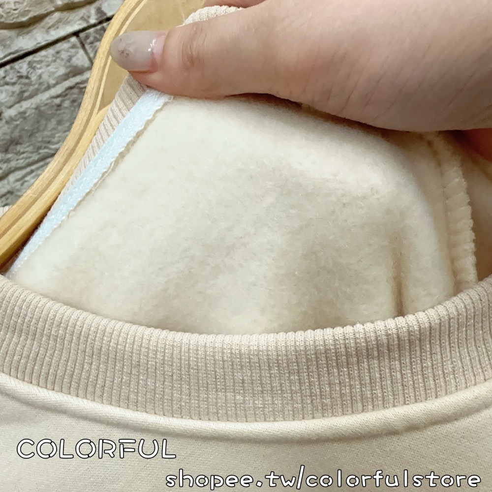 COLORFUL➖【現+追 衝量衝評價】 秋冬新款渲染繡花字母內刷毛長袖大T渲染繡花字母內刷毛大學T 字母寬鬆大版上衣-細節圖3