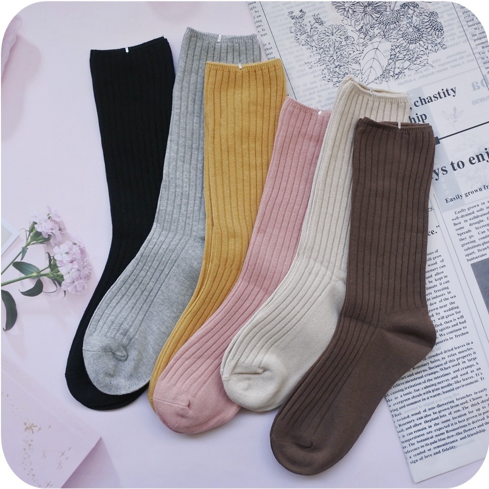 韓板中筒襪 女生襪子 堆堆襪 一襪兩穿 22~24cm 簡約百搭 舒適透氣 棉襪 棉質 素色襪 長襪 中長襪-細節圖2