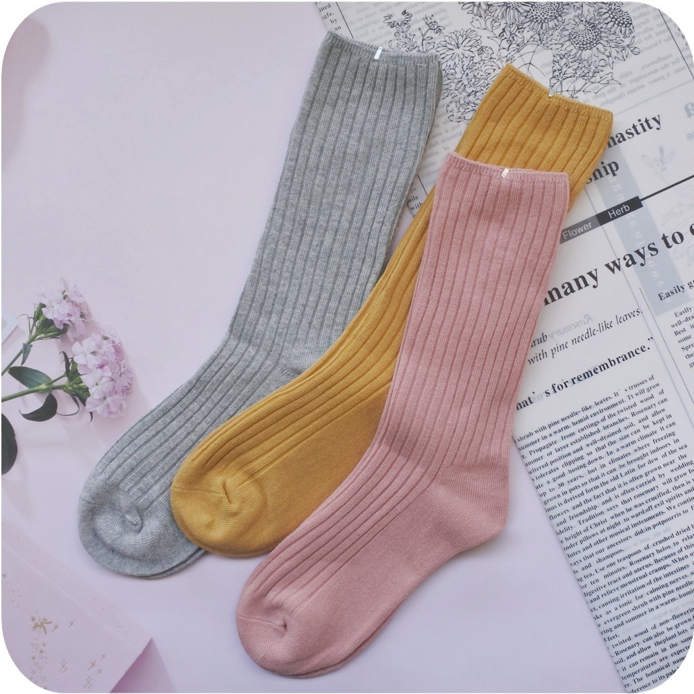 韓板中筒襪 女生襪子 堆堆襪 一襪兩穿 22~24cm 簡約百搭 舒適透氣 棉襪 棉質 素色襪 長襪 中長襪-細節圖5