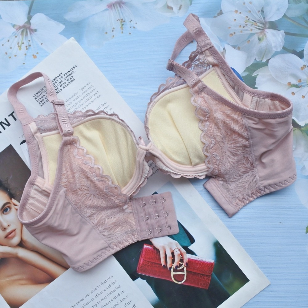 BC台灣製 軟鋼圈優雅蕾絲深V內衣~V型美背 罩杯 胸罩 透氣 女生內衣 芋色 粉色內衣 慕思爾27975-細節圖3