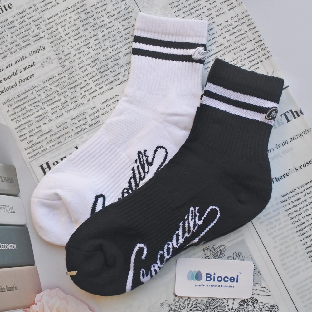 台灣製 女生運動抗菌襪 短襪 棉襪 毛巾底 22-24CM 女襪 襪子 除臭透氣 萊卡 白色 黑色 1/2襪 鱷魚牌-細節圖2