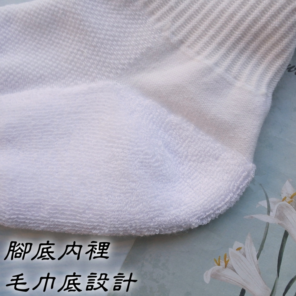 台灣製 女生運動抗菌襪 短襪 棉襪 毛巾底 22-24CM 女襪 襪子 除臭透氣 萊卡 白色 黑色 1/2襪 鱷魚牌-細節圖6