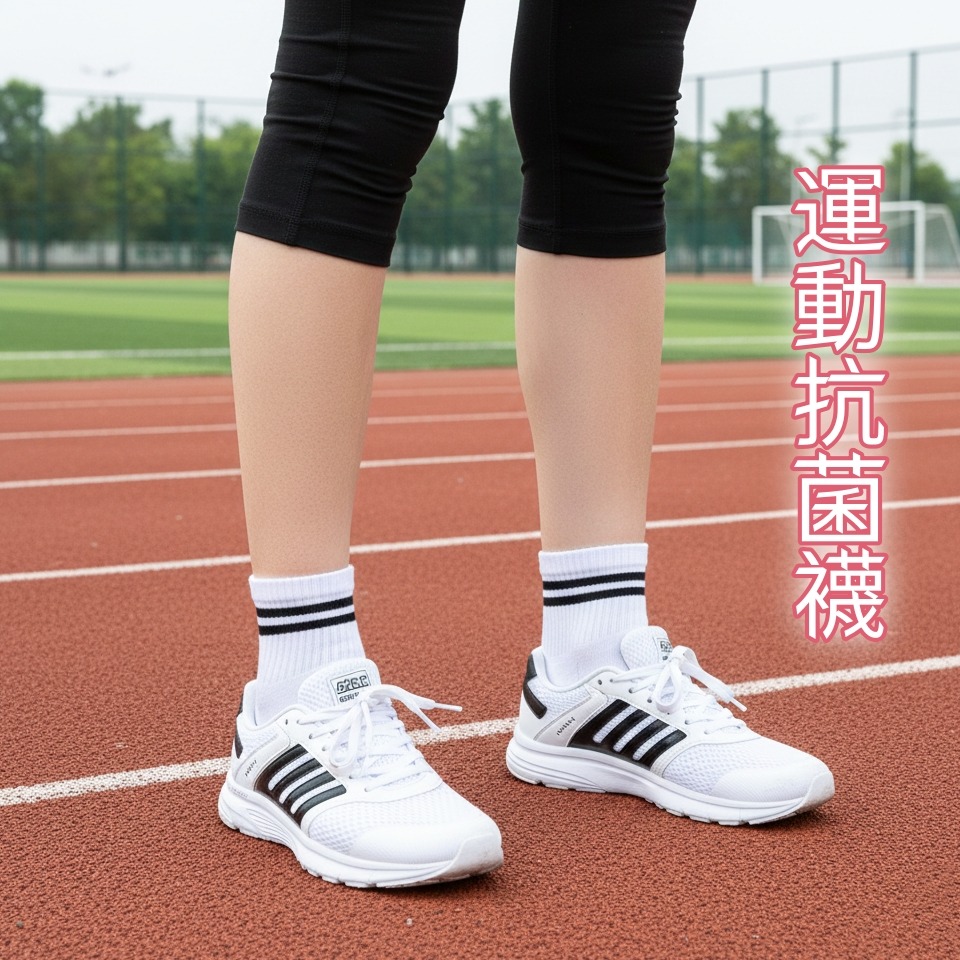 台灣製 女生運動抗菌襪 短襪 棉襪 毛巾底 22-24CM 女襪 襪子 除臭透氣 萊卡 白色 黑色 1/2襪 鱷魚牌-細節圖8