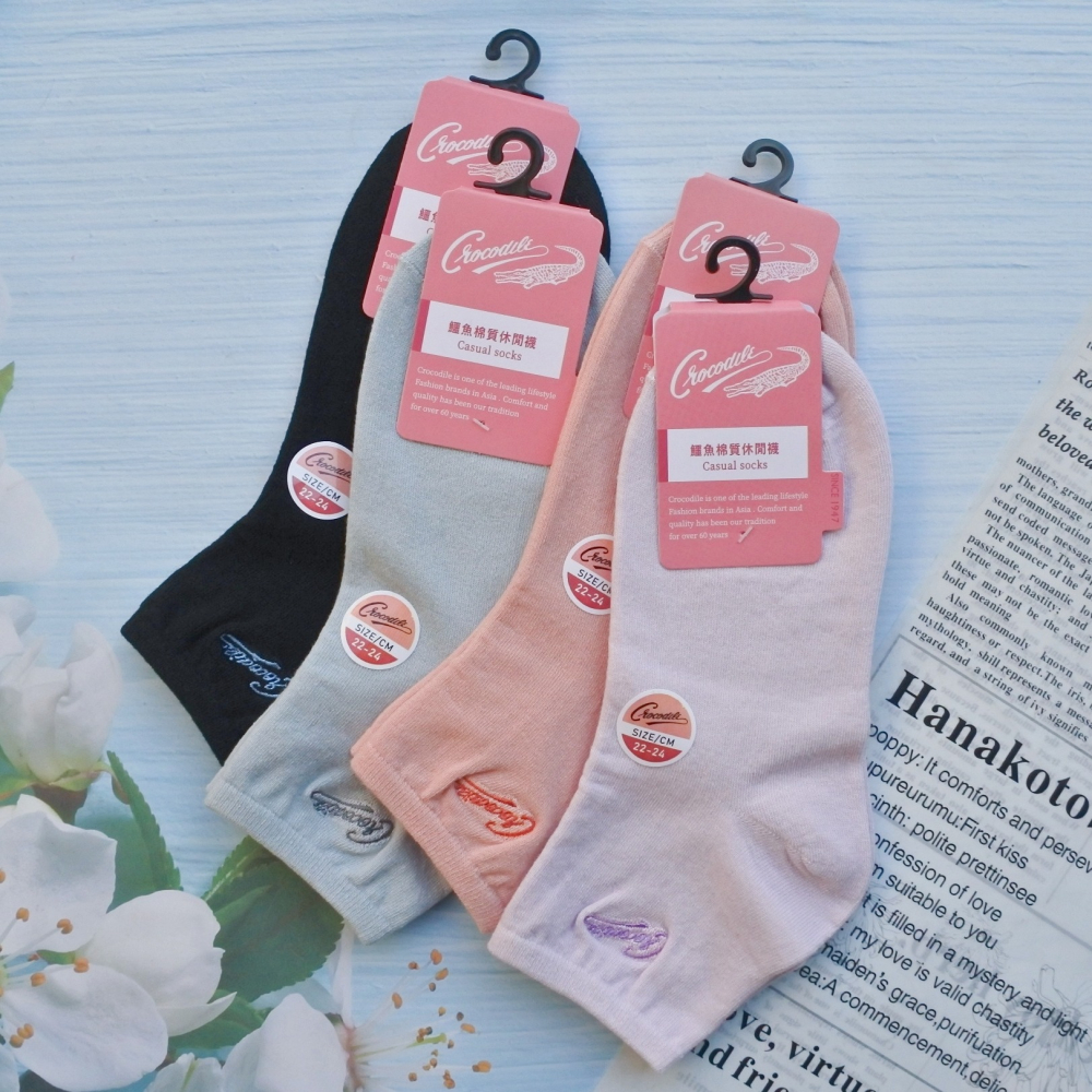 22~26cm 女生棉質短襪 Crocodile 鱷魚休閒女襪 細針 1/2襪 襪子 彈性舒適 大尺碼可穿 台灣製-細節圖2