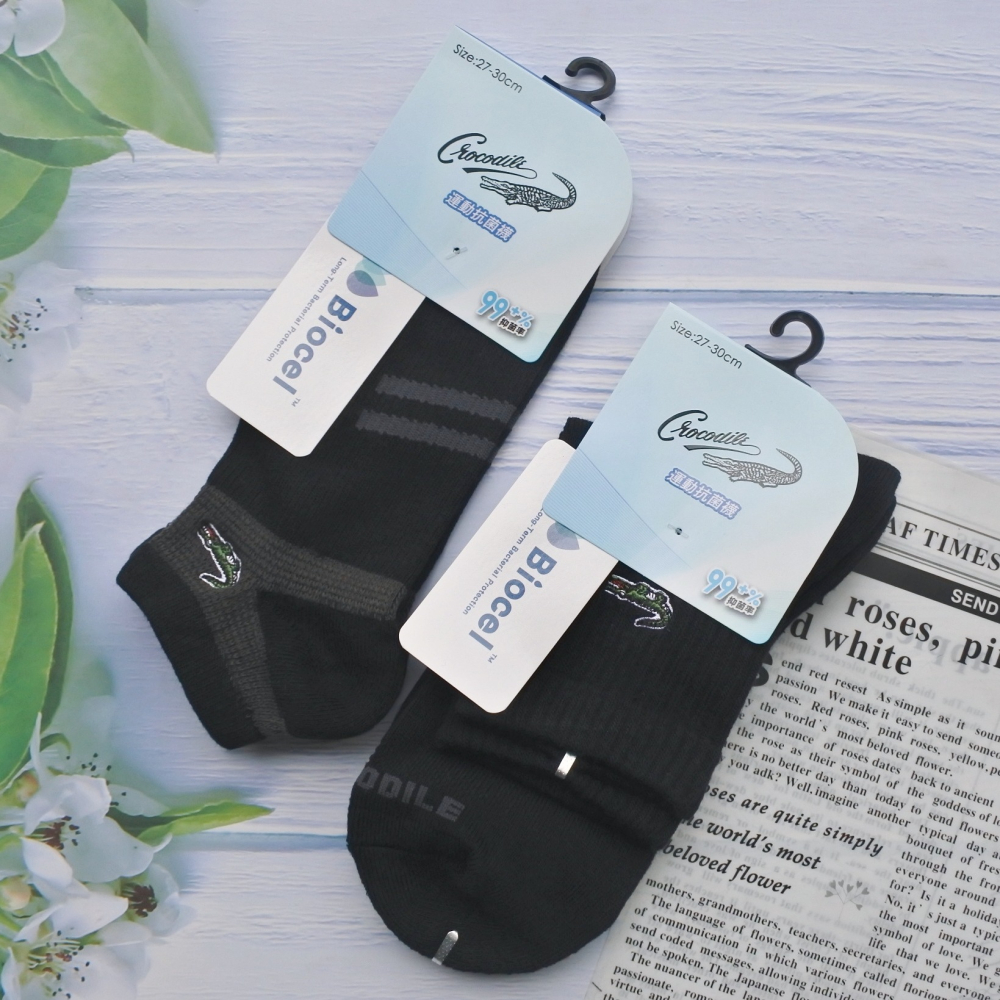 27~30cm 加大男生抗菌運動襪 台灣製 鱷魚牌 短襪 船襪 棉襪 男士毛巾底黑色 彈性透氣 抑菌消臭 襪子CR11-細節圖7