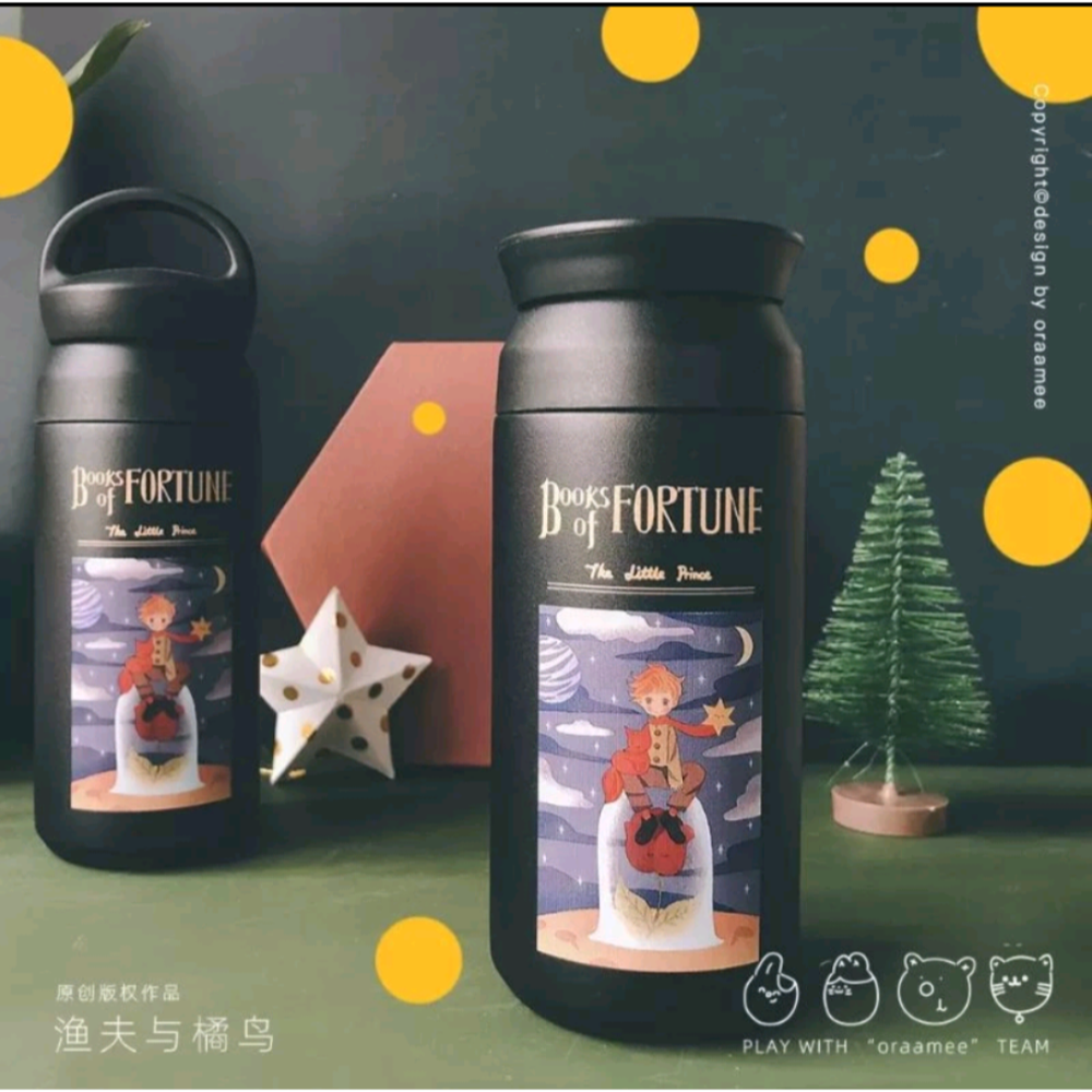 漁夫與橘鳥幸運之書系列小王子外出運動旅行保溫杯350ml（物品實體偏黑色）-細節圖2