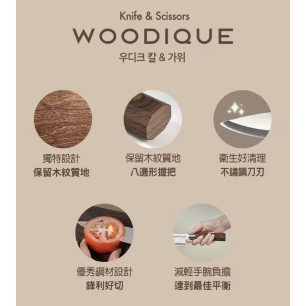 HAPPYCALL WOODIQUE刀具三件組（經典8吋主廚刀/經典3.5吋水果刀/2.75吋剪刀）-細節圖4