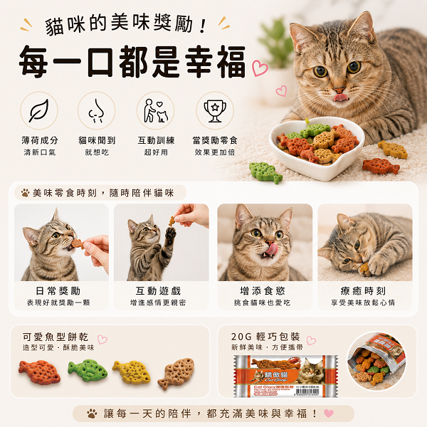 🐱 驕傲貓貓草餅乾｜可愛魚型造型｜20g輕巧包裝-細節圖2
